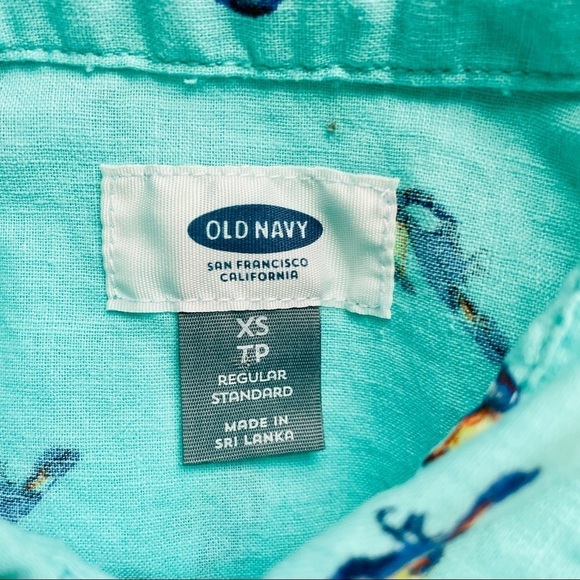 Old Navy Aqua Blue Toucan Bird Short Sleeve Button Down Shirt XS Extra Small - Picture 3 of 8